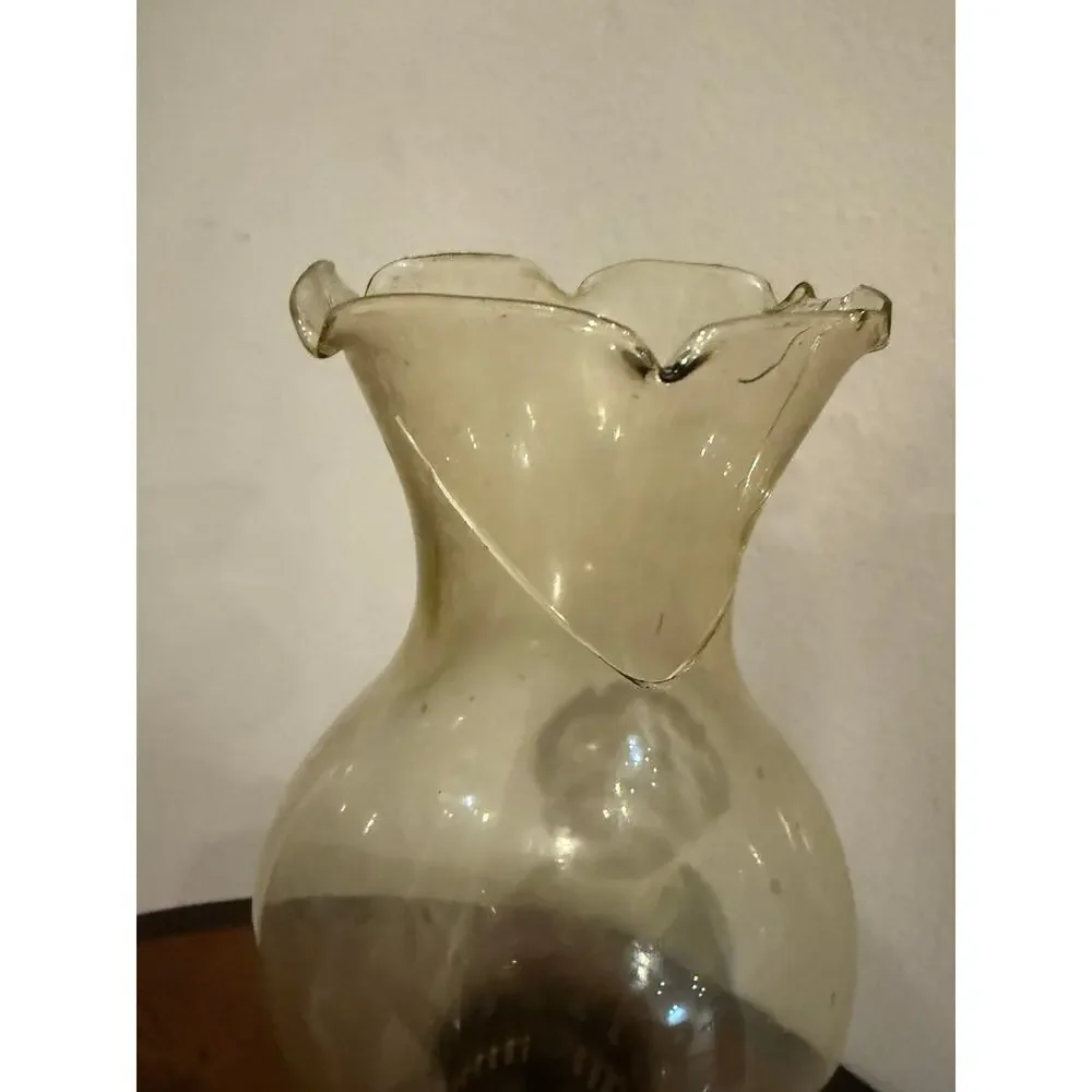 Vintage Miniature Copper Oil Lamp Pitcher Base Ruffled Glass Chimney Hong Kong